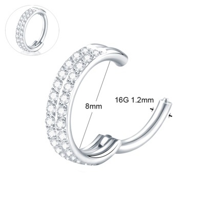 Argola dupla de aço cirurgico com pequenas zircónias incrustadas AS609