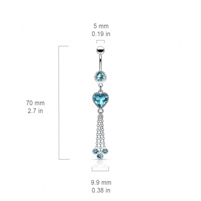 Barra curva - Banana de umbigo em aço cirúrgico com pendente coração - NSJ-004