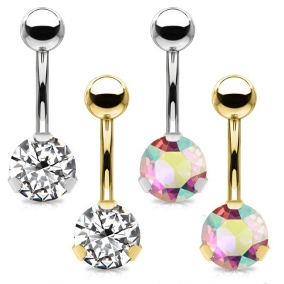 Jóia de piercing em aço cirurgico para umbigo, com cristal único PD-065