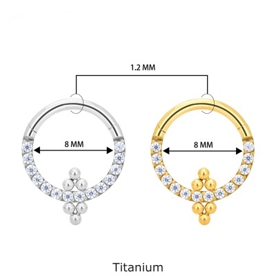 Argola de Titanio com zirconias e enfeite de micro bolas RHT08B Argola de Titanio com zirconias e enfeite de micro bolas RHT08B