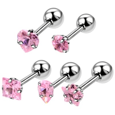 Pack de 5 jóias de aço cirurgico com bolinha e cristais de formas diferentes M1505