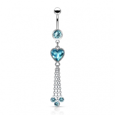 Barra curva - Banana de umbigo em aço cirúrgico com pendente coração - NSJ-004