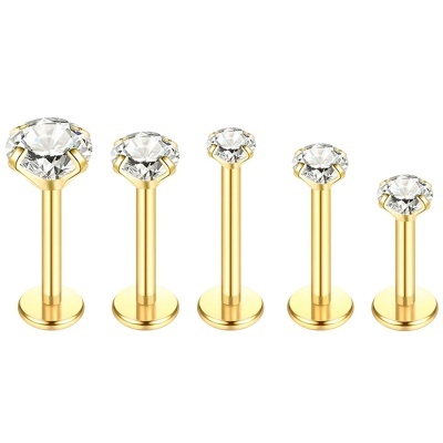 Joia - labret de Titanio dourado com engaste de cristal redondo para cartilagem, labret, monroe e mais TC016G
