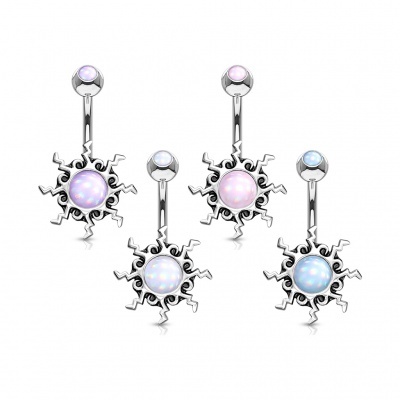 Barra curva - Banana de umbigo em aço cirúrgico com sol - NSQ-5049