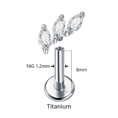 Joia labret de Titanio para helix, concha, com formação de 3 zircónias bago de arroz TC255