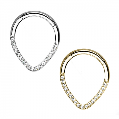 Argola de aço cirúrgico em forma de Gota invertida com Cristais PO-338