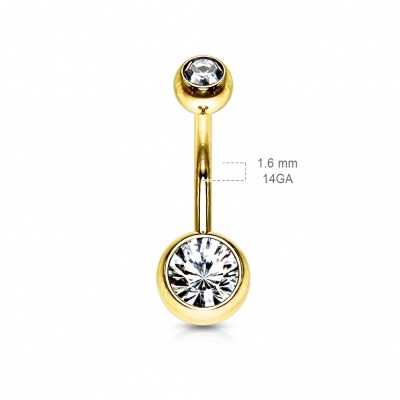 Joia de piercing para umbigo em aço cirurgico dourado com 2 cristais GDPN04