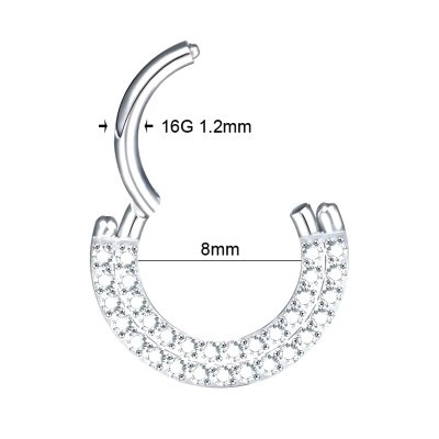 Argola de aço cirurgico para septo com duas filas de zirconias AS606