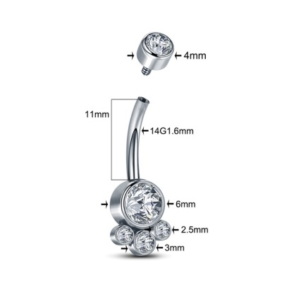 Joia de aço cirurgico para umbigo com  5 zircónias A0217