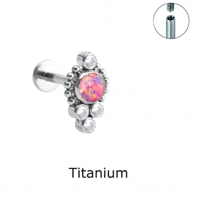 Joia- labret de Titanio com opala e 4 micro cristais para concha, tragus e mais TP200