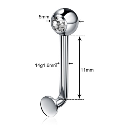 Jóia de Titanio G23 para piercing genital feminino com disco e bola com zircónia TBP102
