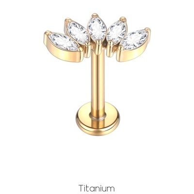 Joia de Titanio- labret com topo (12mm) 5 zirconias  bago de arroz  TC039-2