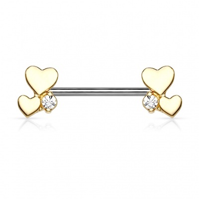 Barra de aço cirurgico 316L para mamilo 2 corações KB090