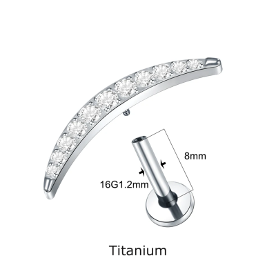 Joia labret de Titânio com formação quarto crescente de micro zirconias TC075