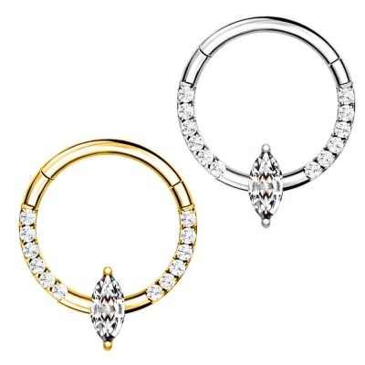 Argola de aço cirurgico com formação frontal de zircónias PY-105