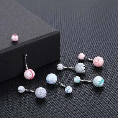 Pack 6 piercings Aço Cirurgico 316L para umbigo com bolas acrilico cracked E5905