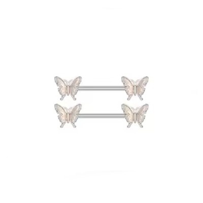 Barra de mamilo em aço cirurgico 316L com  borboletas coloridas- KBUT01