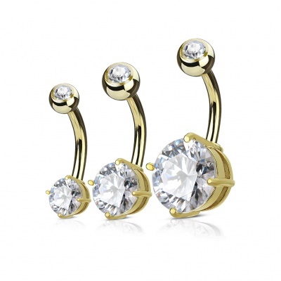 Pack 3 body piercings - Banana de umbigo em aço cirúrgico  VN-037 dourado ou prateado