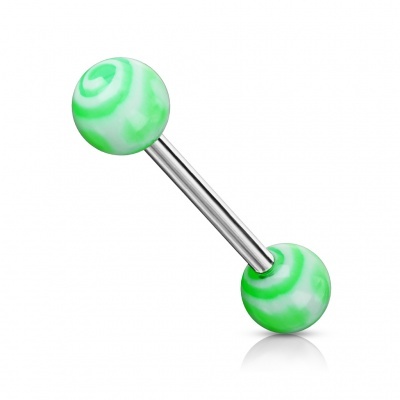 Body piercing - Barra de Língua em aço cirúrgico com bolas tornado - BAQ-0087