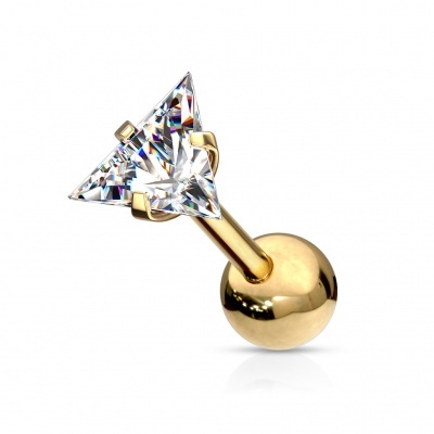 Barra pequena para orelha  de  aço cirúrgico com cristal triangulo- JA08