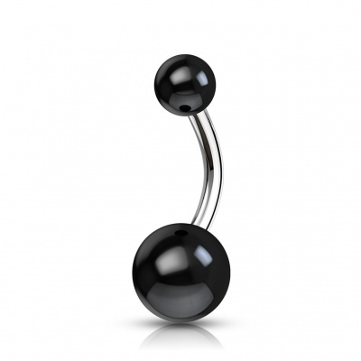 Joia básica de Titanio (banana) para umbigo com bolas de acrílico - T23NAS Joia básica de Titanio (banana) para umbigo com bolas de acrílico - T23NAS