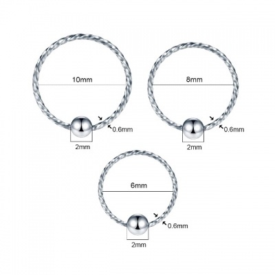Argola para nariz ou cartilagem, de torcer em aço cirurgico espessura reduzida, efeito torcido e micro-bola B0411