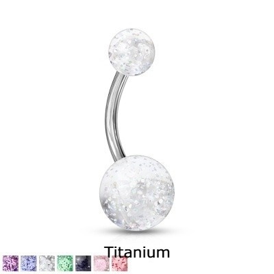 Barra curva em Titanio com bolas de acrilico de purpurinas T23NL2