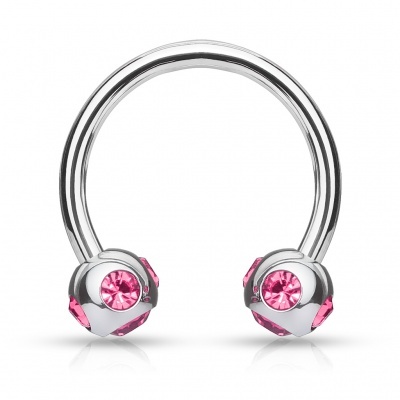 Argola aberta: ferradura em  aço cirúrgico com cristais na bola - HS07