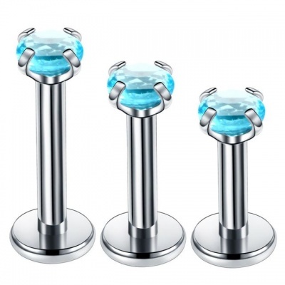 Jóia de lábio, cartilagem em aço cirurgico 316L , rosca interna, com cristal zirconia em forma redonda M1417CH