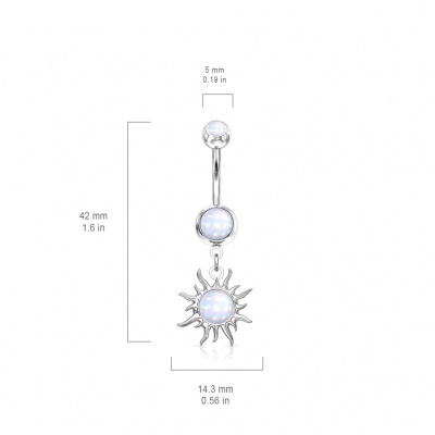 Barra curva - Banana de umbigo em aço cirúrgico com pendente sol - NSQ-5060