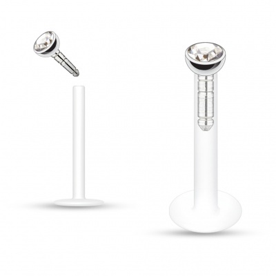 Piercing labret de silicone com cristal para lábio LXSI03