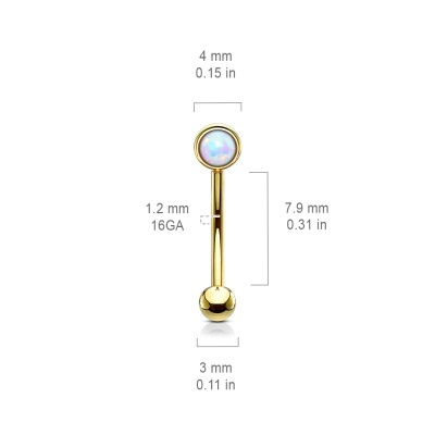 Joia barra de aço cirurgico com meia bola de opala CS08