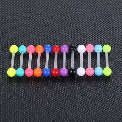 Pack 12 piercings Lingua Barra em Silicone ou Aço Cirúrgico  e bola 5mm  E5810
