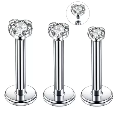 Joia -labret de aço cirurgico de rosca interna com zirconia redonda LSI3