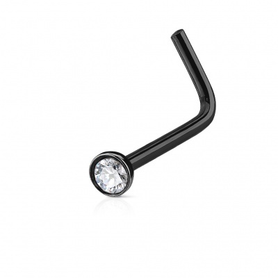 Body piercings - NARIZ - aço cirúrgico dobrado em L com meia bola e cristal NOLT03