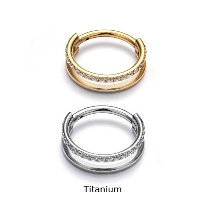 Argola dupla de Titânio com 1 fila de zircónias TF625