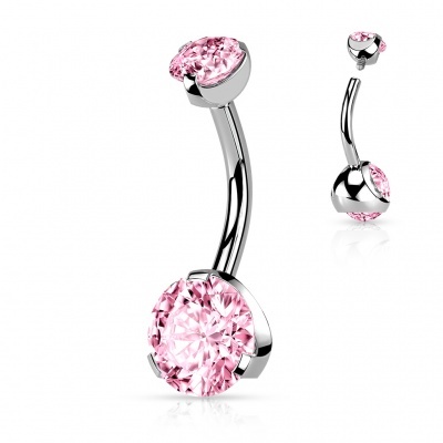 Barra de umbigo, em aço cirurgico 316L com dois cristais NS052