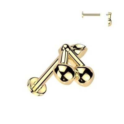 Labret com rosca interna em aço 316L, base plana e topo em formato de cereja LIA34