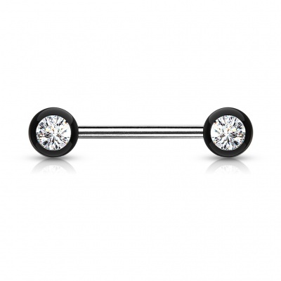 Barra de mamilo em aço cirúrgico com cristal nas bolas  - KB01