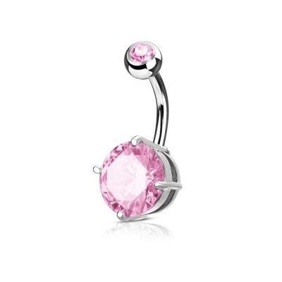 Piercing mini banana de aço 316L com 2 cristais para umbigo N001-05