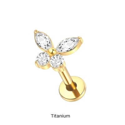 Joia labret de Titanio com borboleta de zirconias TC071