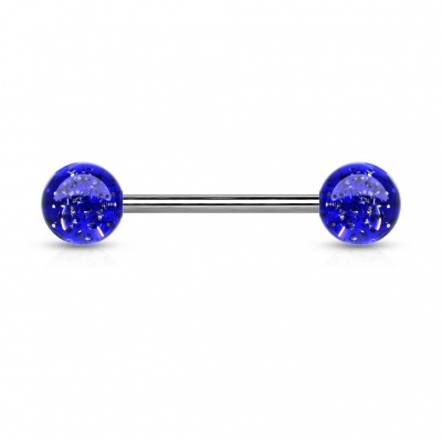 Barra de Língua em aço cirúrgico com bolas de purpurinas - 000BL