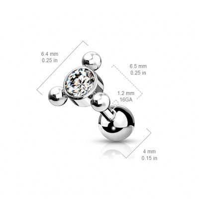 Barra  de  aço cirúrgico com cristal e 3 bolinhas - JA1073