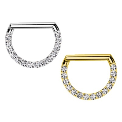 Joia de aço cirurgico em forma de D com mini zirconias PY-153