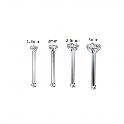Brinco (pino) de nariz em aço cirurgico reto com bolinha na ponta, com cristal NOB01