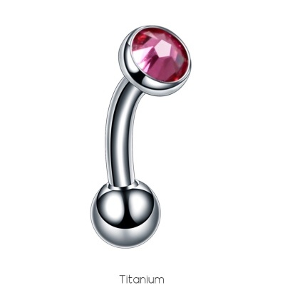 Joia barra curva de Titanio com zirconia cónica redonda e bola TM0071