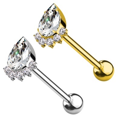 Joia de Titanio com cristais de pata de gato em forma de gota PW-013 Joia de Titanio com cristais de pata de gato em forma de gota PW-013