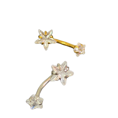 Joia de aço cirúrgico para umbigo com duas zircónias  formas Estrela, Gota ou Flor