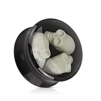 Plug de acrílico com 3 caveiras brilha no escuro PGC50