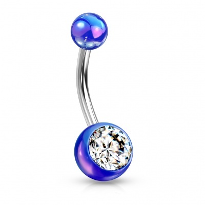 Joia de piercing para  umbigo em aço cirurgico 316L com bolas de acrílico e brilhante NAD-012